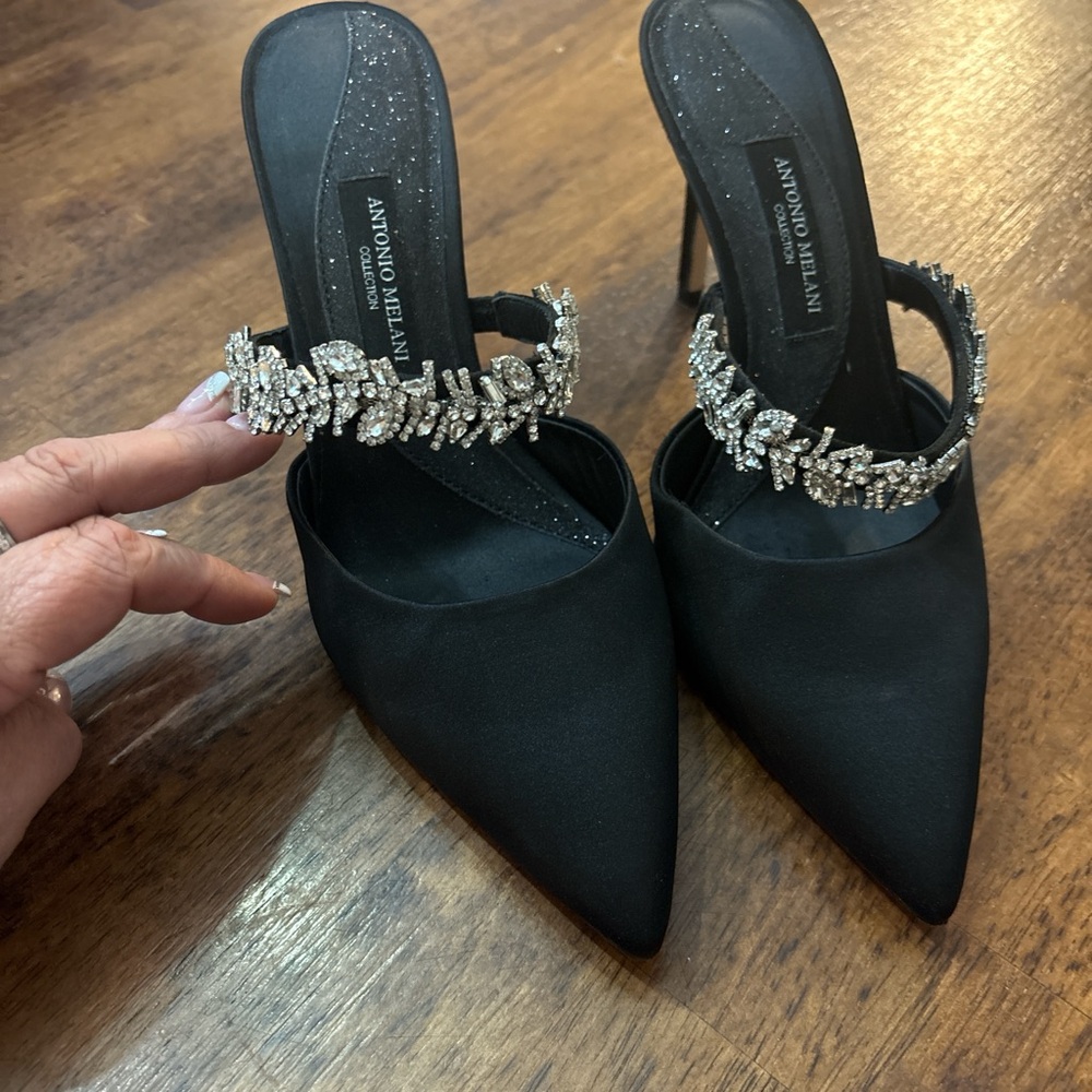 ANTONIO MELANI collection . Black Crystal Embellished Heels